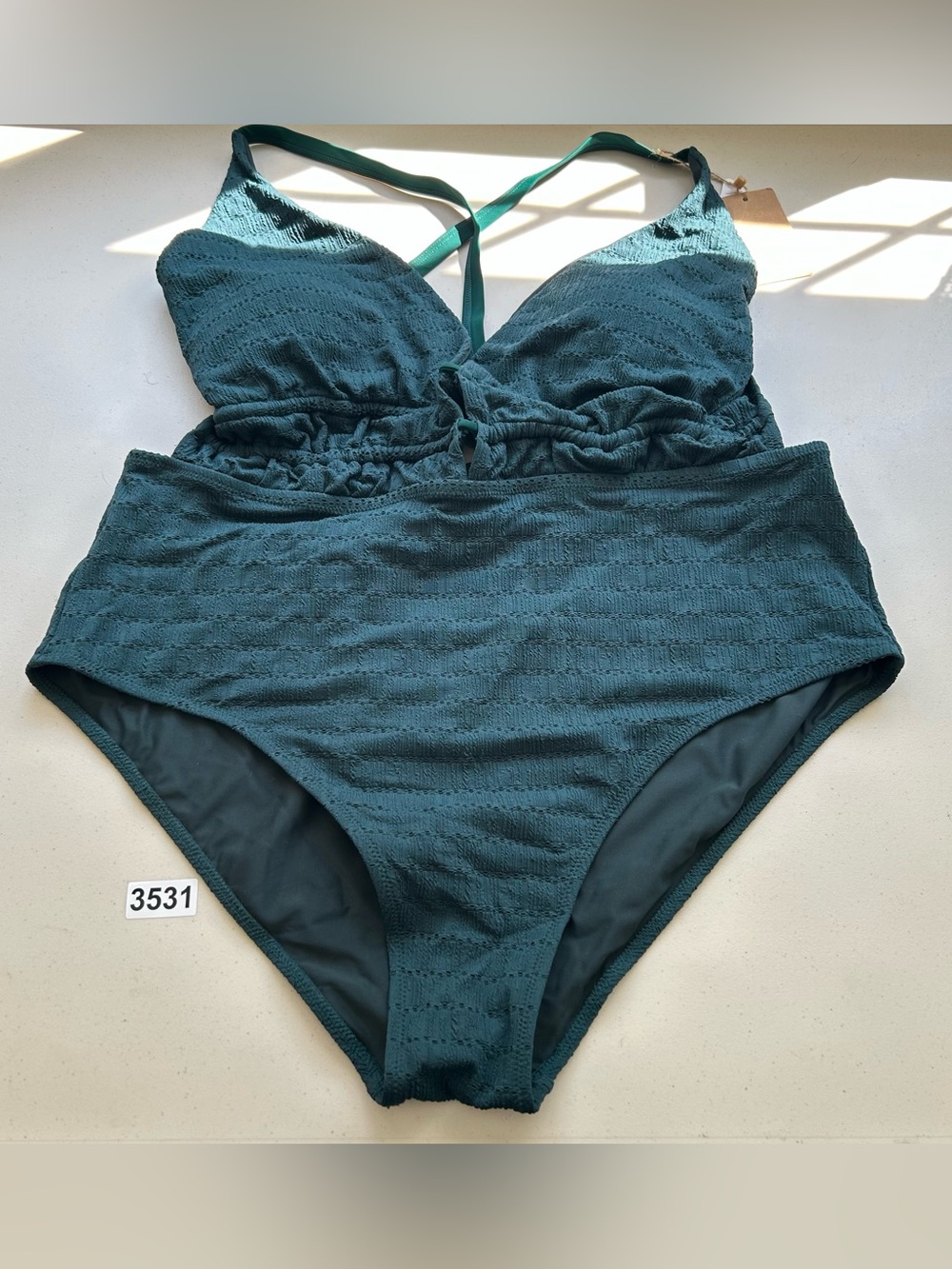 Berlook One Piece Swimsuit Plus Size 24 Dark Green Textured Plunge